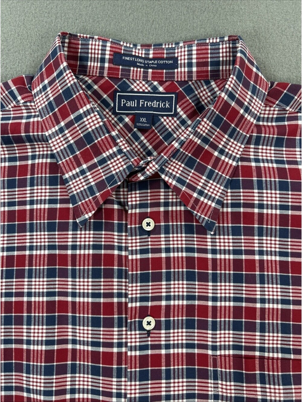 Paul Frederick 2XL NWOT Cotton Red Blue Plaid Long Sleeve Button-Down Shirt